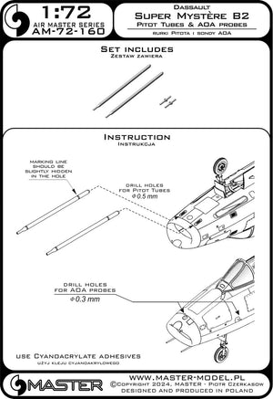 Master AM-72-160 Dassault Super Mystère B2 - Tubes Pitot et sondes d&amp;#39;angle d&amp;#39;attaque 1/72 – immagine 3