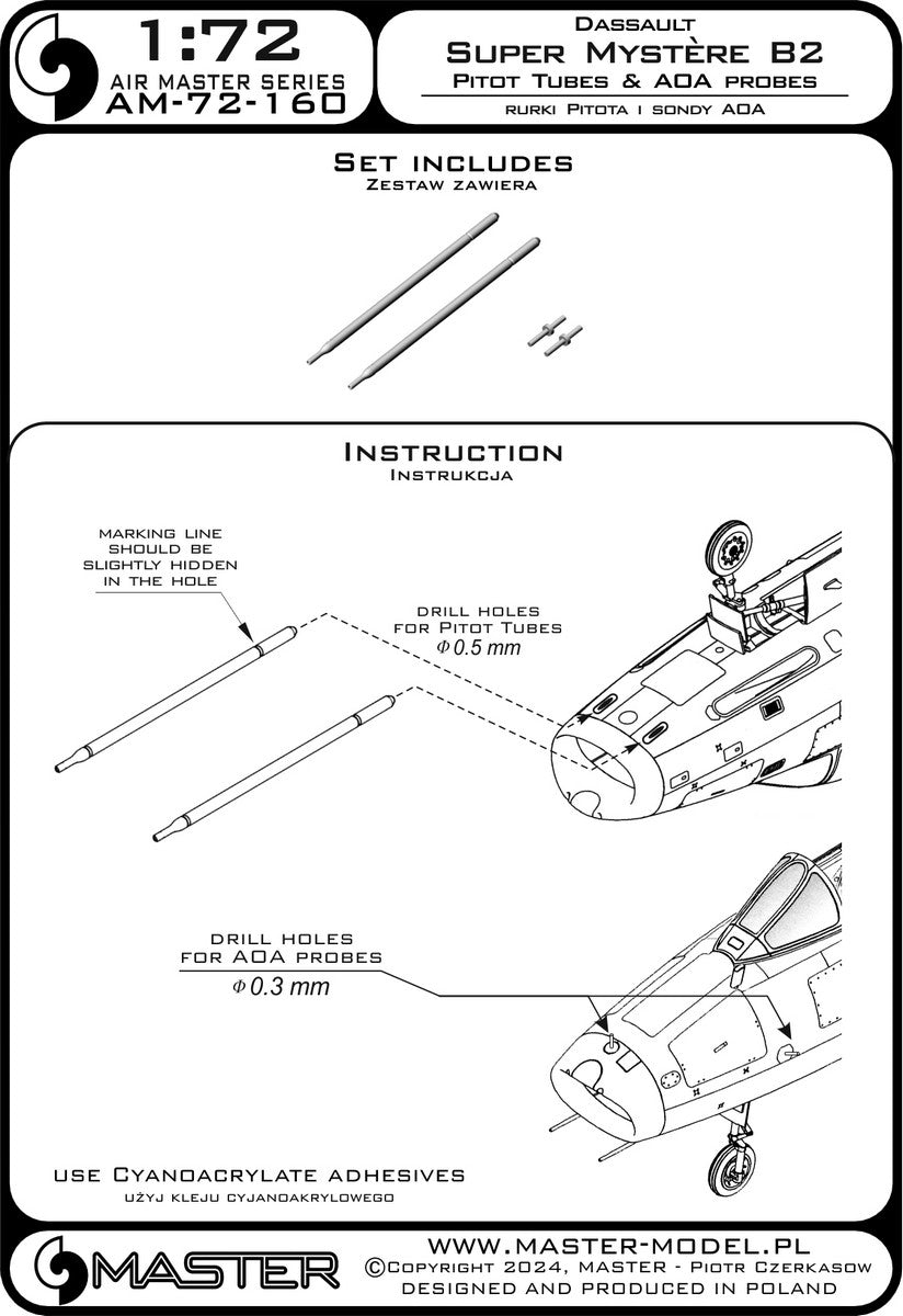Master AM-72-160 Dassault Super Mystère B2 - Tubes Pitot et sondes d&amp;#39;angle d&amp;#39;attaque 1/72 – immagine 3