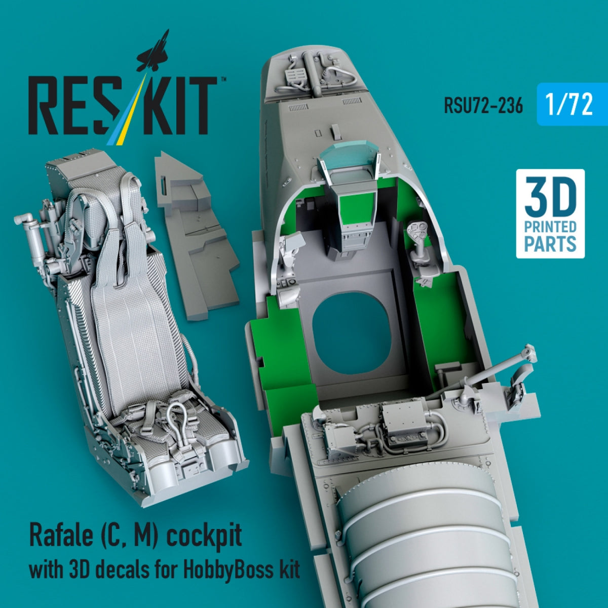 RESKIT RSU72-236 Cockpit Rafale (C, M) avec décalcomanies 3D pour maquette HobbyBoss (impression 3D) au 1/72 – immagine 3