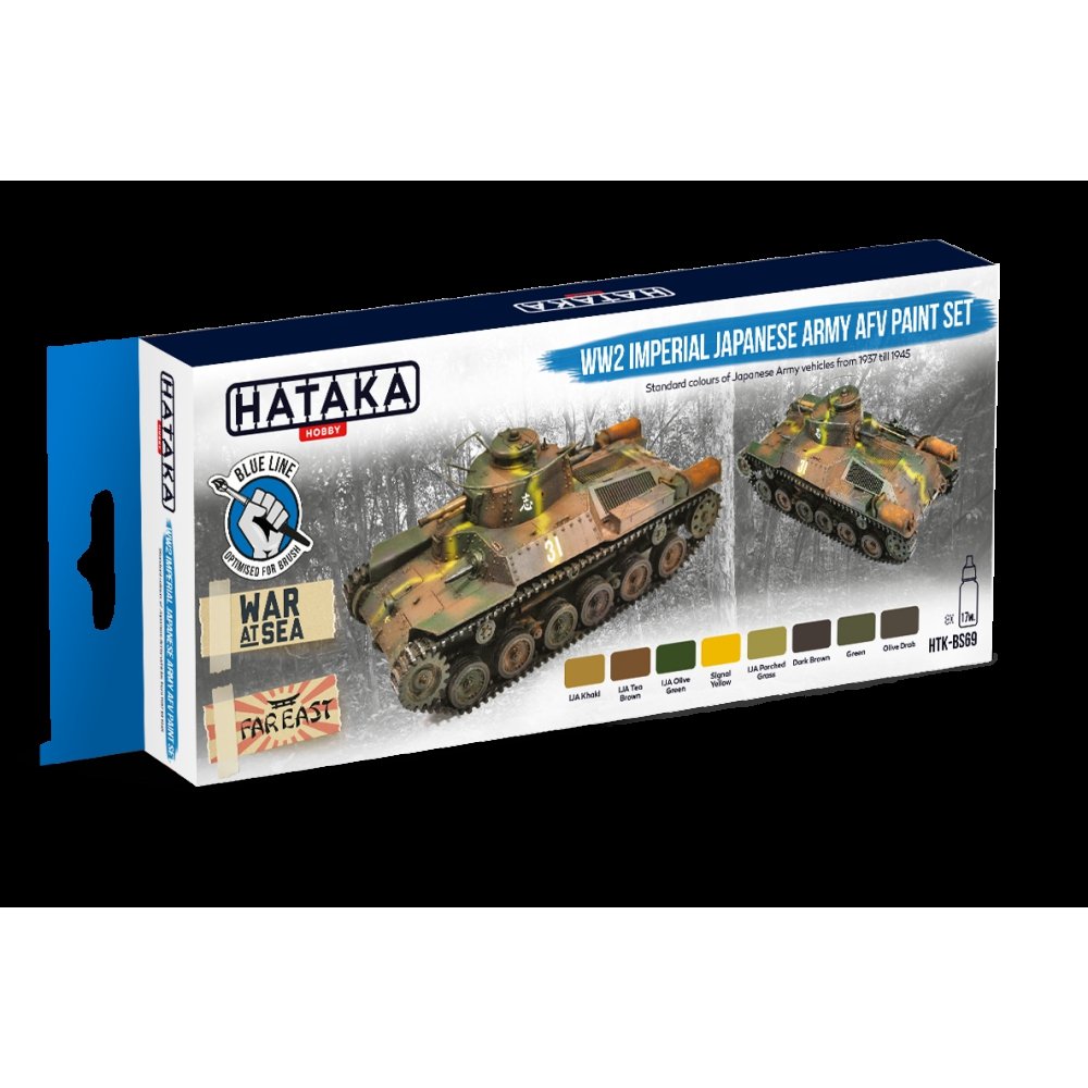 Coffret de peinture Hataka HTK-BS69 pour véhicules blindés de l'armée impériale japonaise de la Seconde Guerre mondiale, 8 x 17 ml