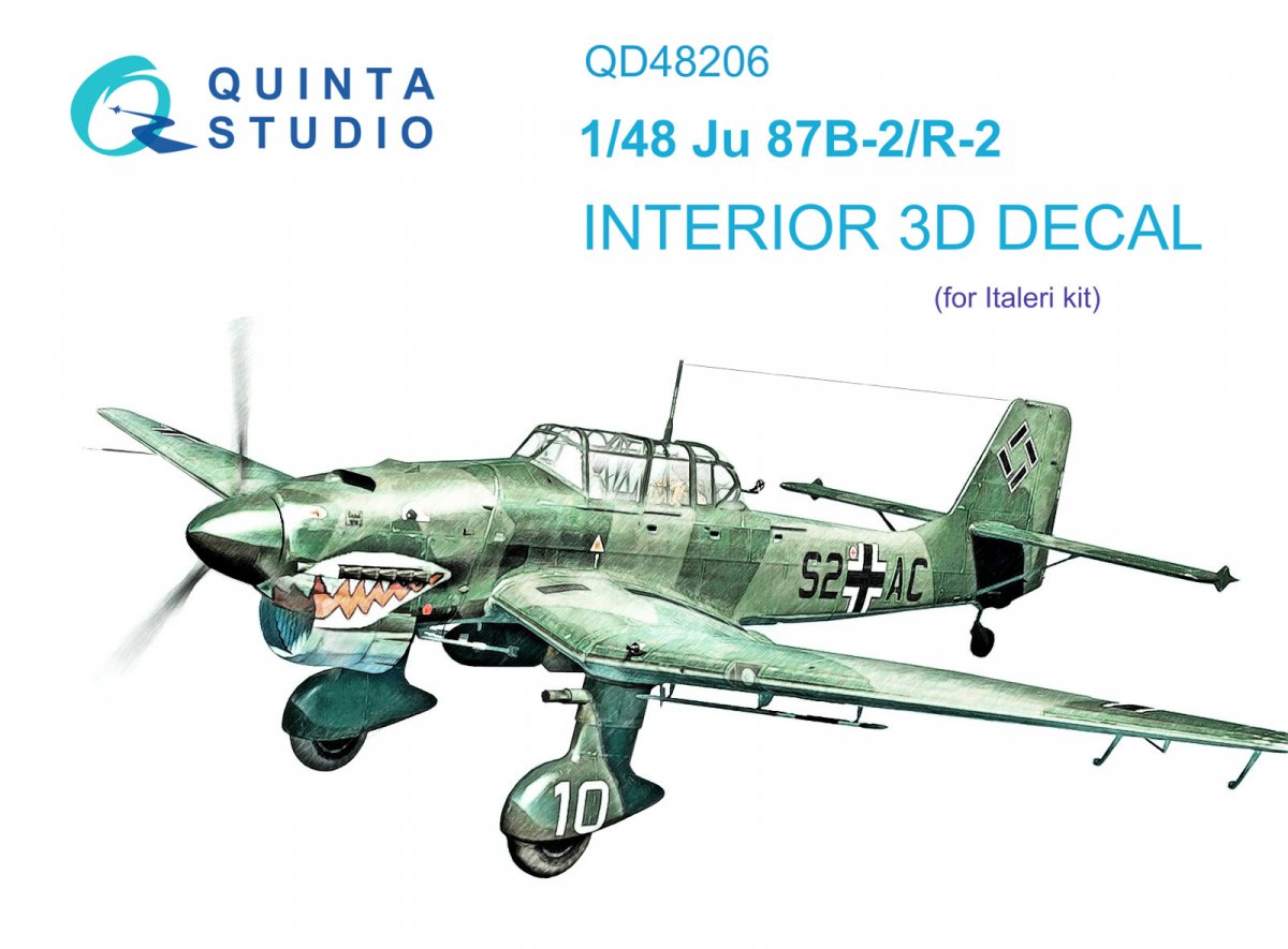 Quinta Studio QD48206 Ju 87B-2/R-2 3D-Printed &amp; colored Interior on decal paper (Italeri) 1/48