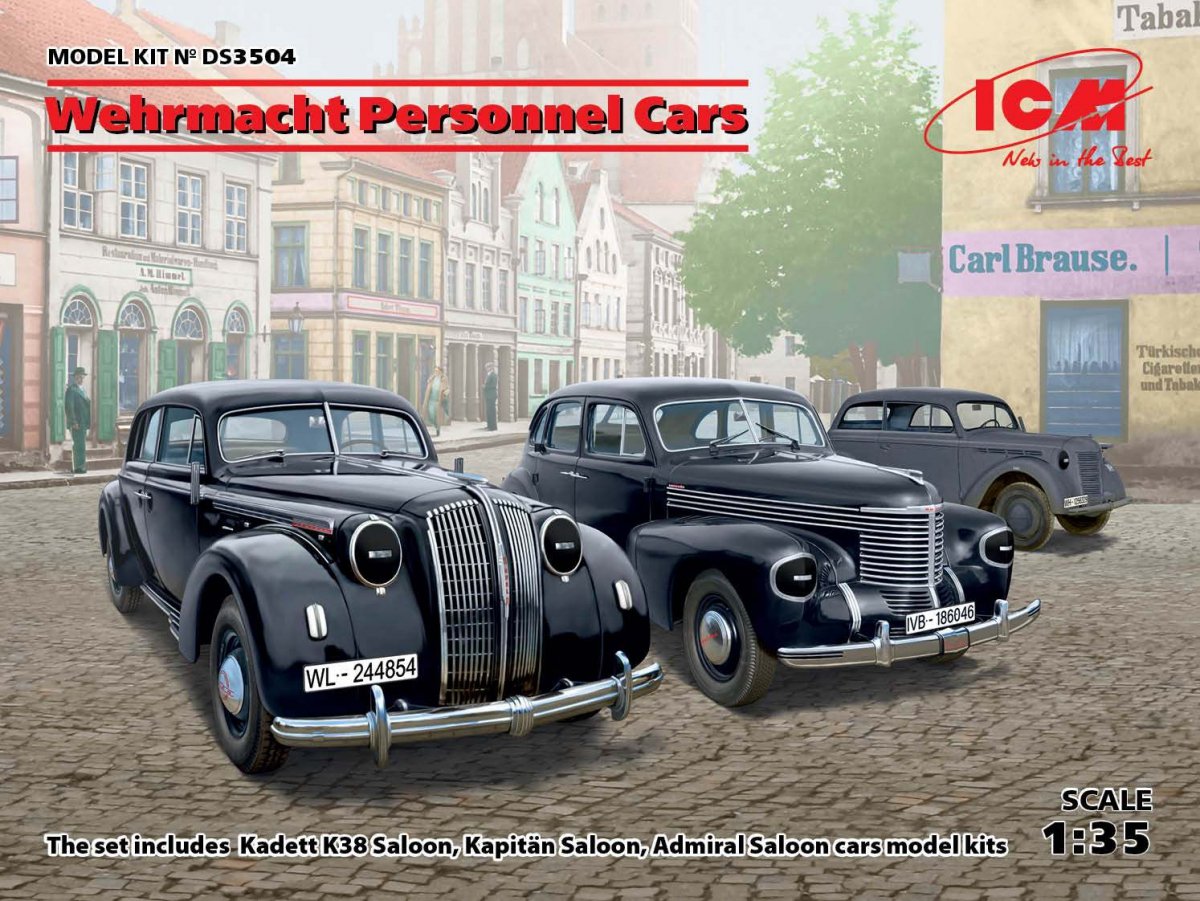 ICM DS3504 Wehrmacht Personnel Cars (Kadett K38 Saloon, Captain Saloon, Admiral Saloon) 1/35