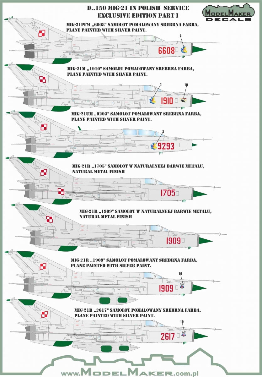 Décalcomanies ModelMaker D48150 MiG-21 en service polonais, édition exclusive, partie I, échelle 1/48 – image 2