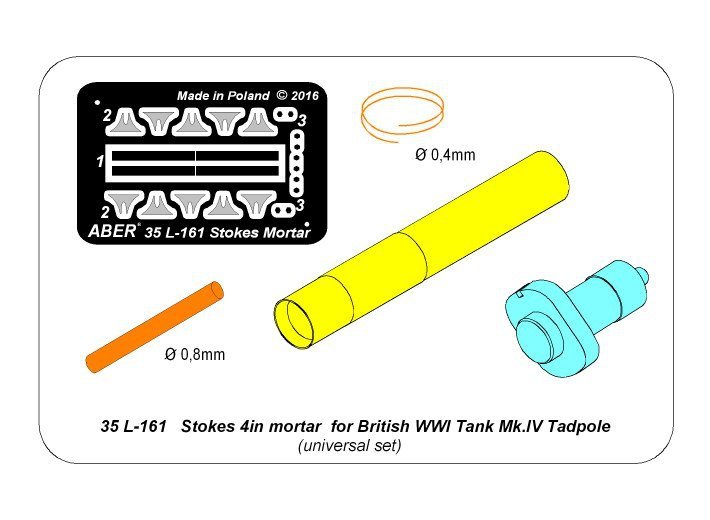 Mortier Aber 35L-161 Stokes de 4 pouces pour char britannique Mk.IV Tadpole de la Première Guerre mondiale (1/35) – Bild 6