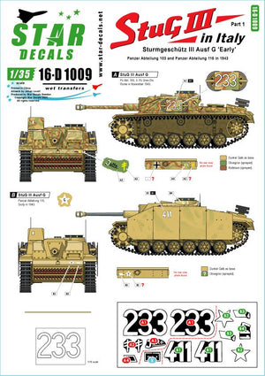 Star Decals 16-D1009 StuG III en Italie #1. Sturmgeschutz III Ausf G Début 1/16