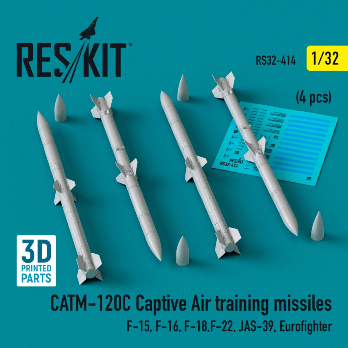 Missiles d&amp;#39;entraînement captifs RESKIT RS32-0414 CATM-120C (4 pièces) (Impression 3D) 1/32
