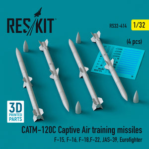 Missiles d&amp;#39;entraînement captifs RESKIT RS32-0414 CATM-120C (4 pièces) (Impression 3D) 1/32