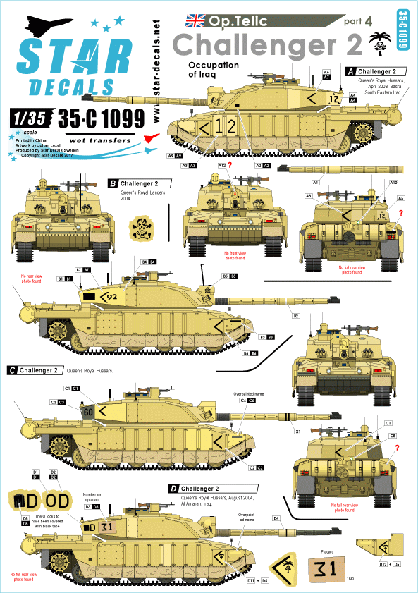 Planche de décalcomanies Star Decals 35-C1099. Telic 4 1/35