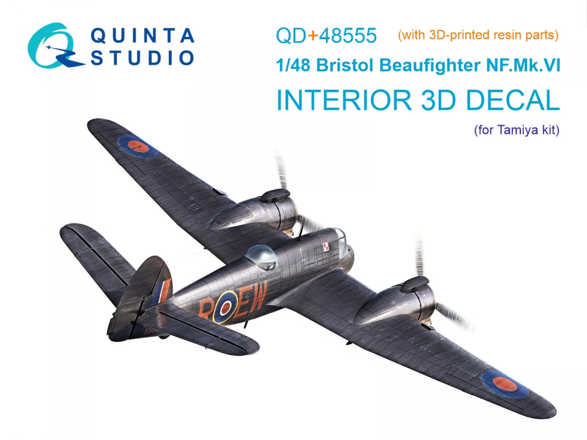 Intérieur imprimé en 3D et coloré sur papier décalcomanie (Tamiya) pour le Bristol Beaufighter NF.Mk.VI de Quinta Studio QD+48555 (avec pièces en résine imprimées en 3D) à l'échelle 1/48.