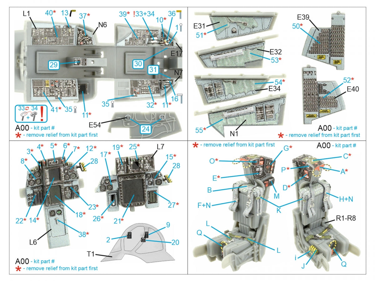Intérieur imprimé en 3D et coloré sur papier décalcomanie Quinta Studio QD48396 F-14B (Hobby Boss) 1/48  – imagen 2