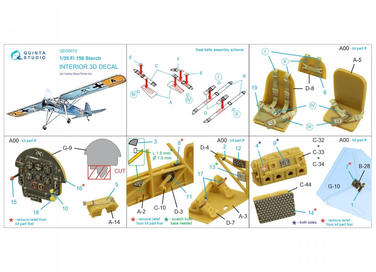 Intérieur imprimé en 3D et coloré sur papier décalcomanie Quinta Studio QD35072 Fi 156C (Hobby Boss (ex-Tristar)) 1/35  – image 5