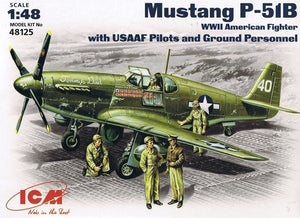 Maquette ICM 48125 North American Mustang P-51B Chasseur américain de la Seconde Guerre mondiale avec pilotes et personnel au sol de l&amp;#39;US Air Force (1/48)