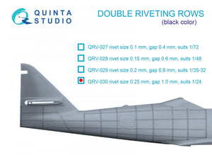 Rangées de rivets doubles Quinta Studio QRV-030 (taille des rivets : 0,25 mm, écartement : 1,0 mm, convient à l’échelle 1/24), couleur noire, longueur totale : 5,8 m / 19 pi