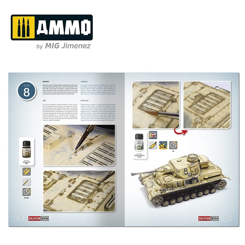 AMMO of Mig Jimenez 6602 SOLUTION BOOK 19 - Comment peindre les véhicules allemands DAK de la Seconde Guerre mondiale (anglais, espagnol, français, allemand) – immagine 2