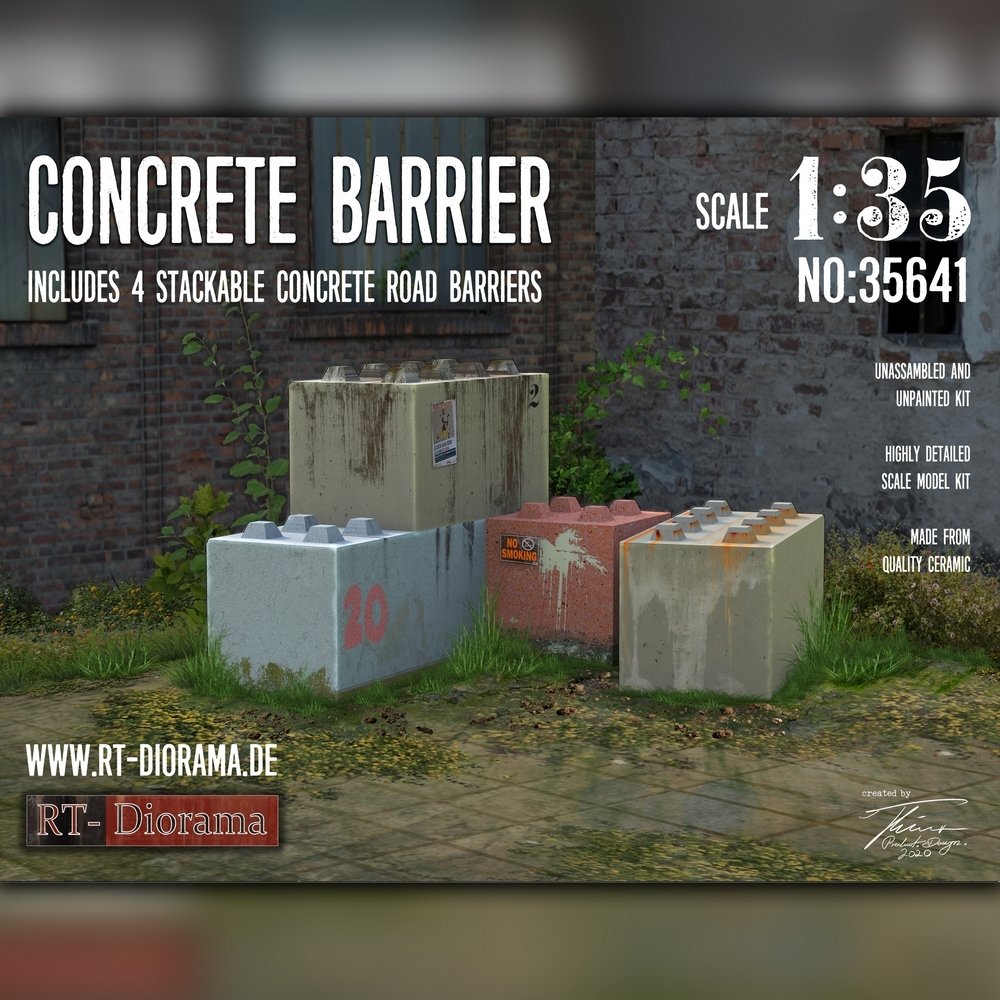 RT-Diorama 35641-K Barrière en béton (4 pièces) 1/35