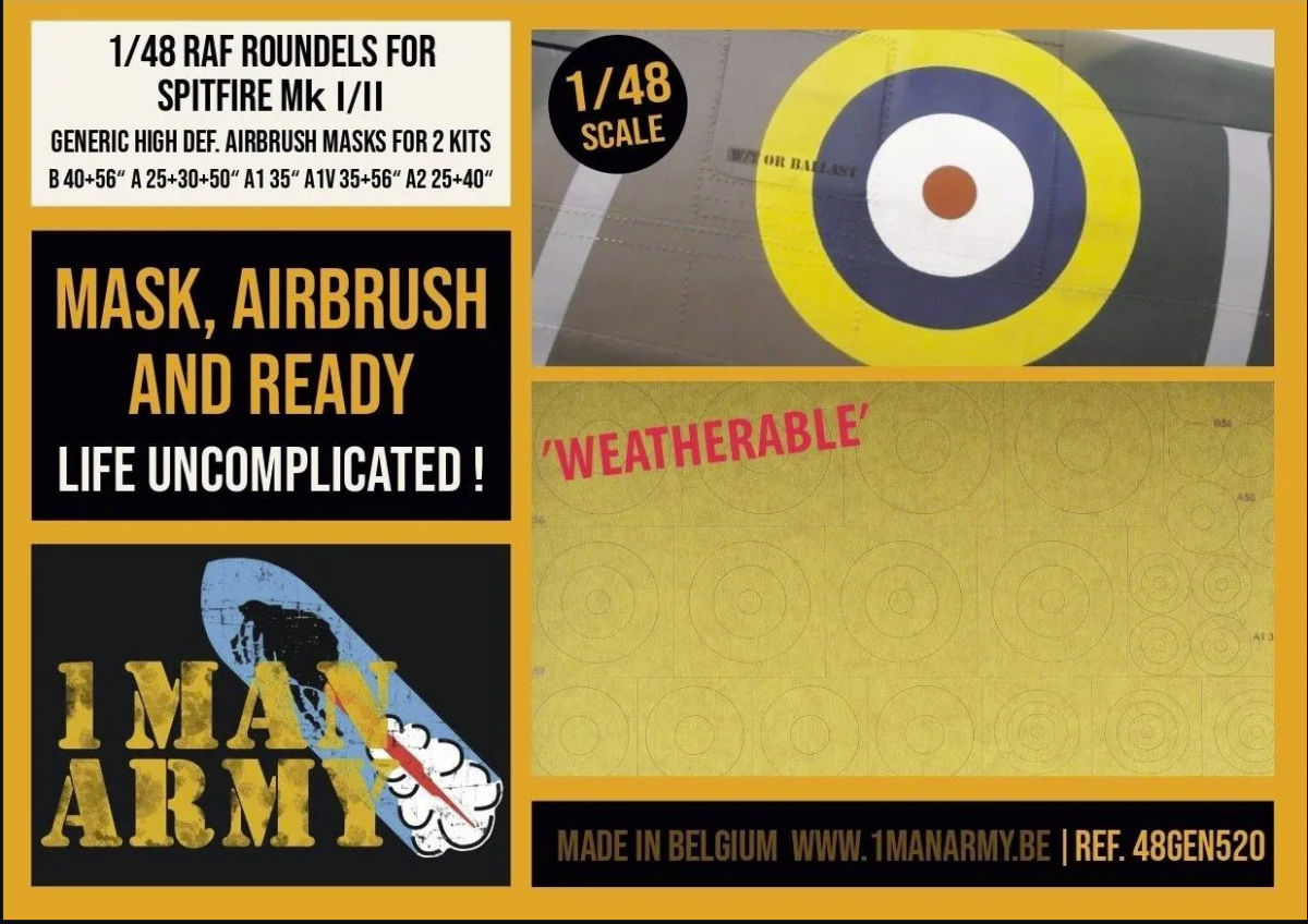 Cocardes RAF 1 Man Army 48GEN520 pour Spitfire Mk I/II 1/48