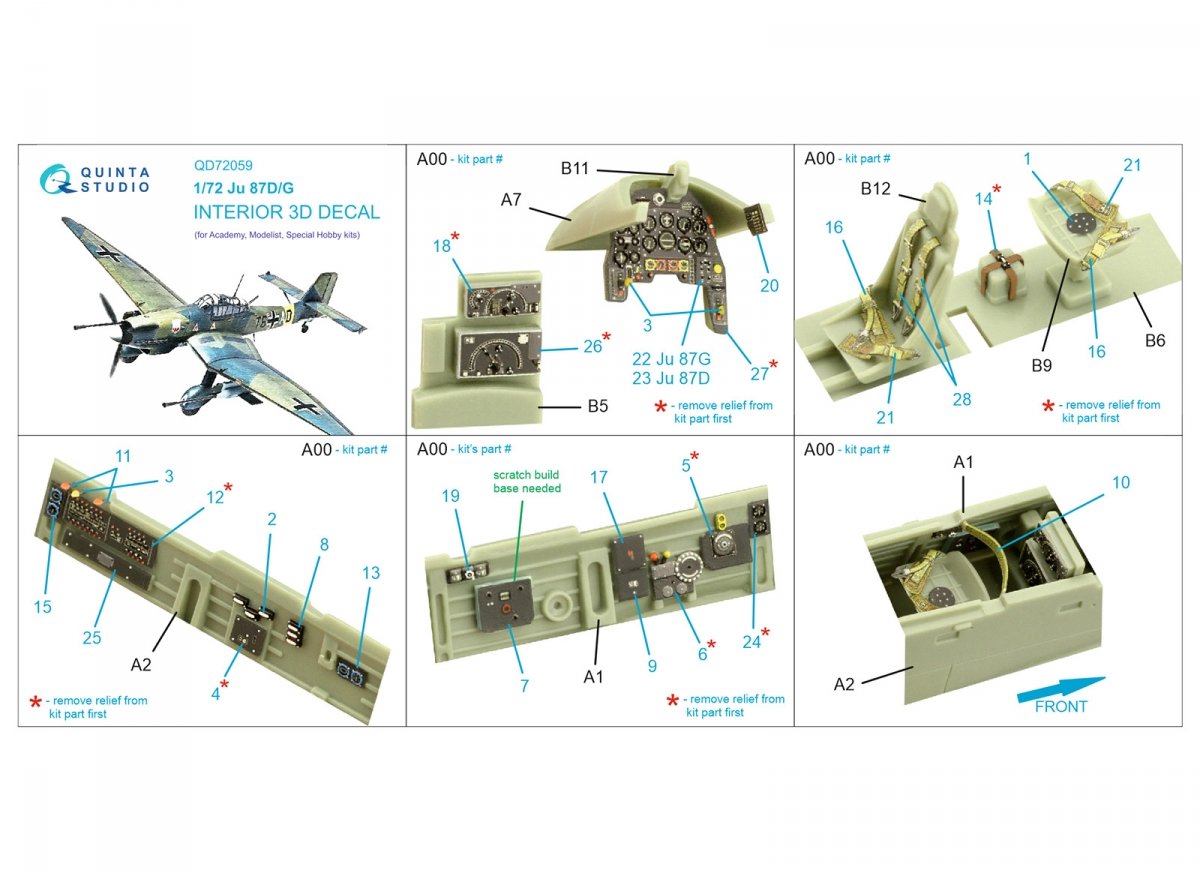 Intérieur imprimé en 3D et coloré sur papier décalcomanie Quinta Studio QD72059 Ju 87 D/G (Academy/Special Hobby) 1/72 – immagine 2