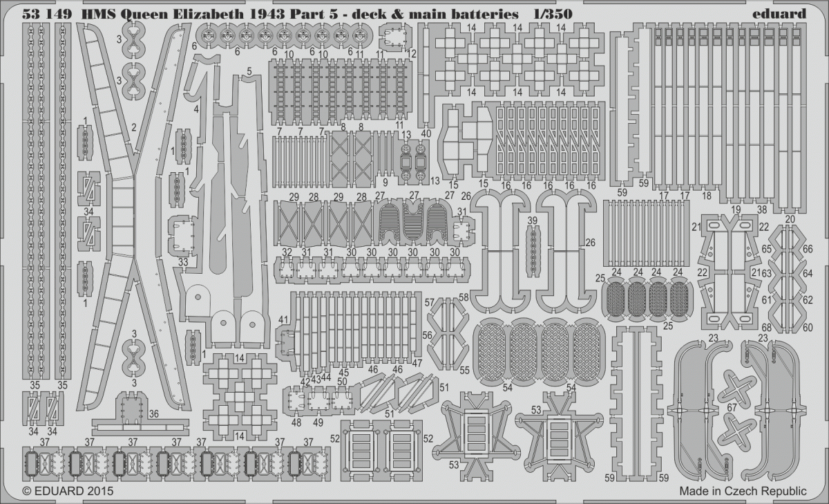 Eduard 53149 HMS Queen Elizabeth 1943 pt 5 - deck & main batteries TRUMPETER 1/350