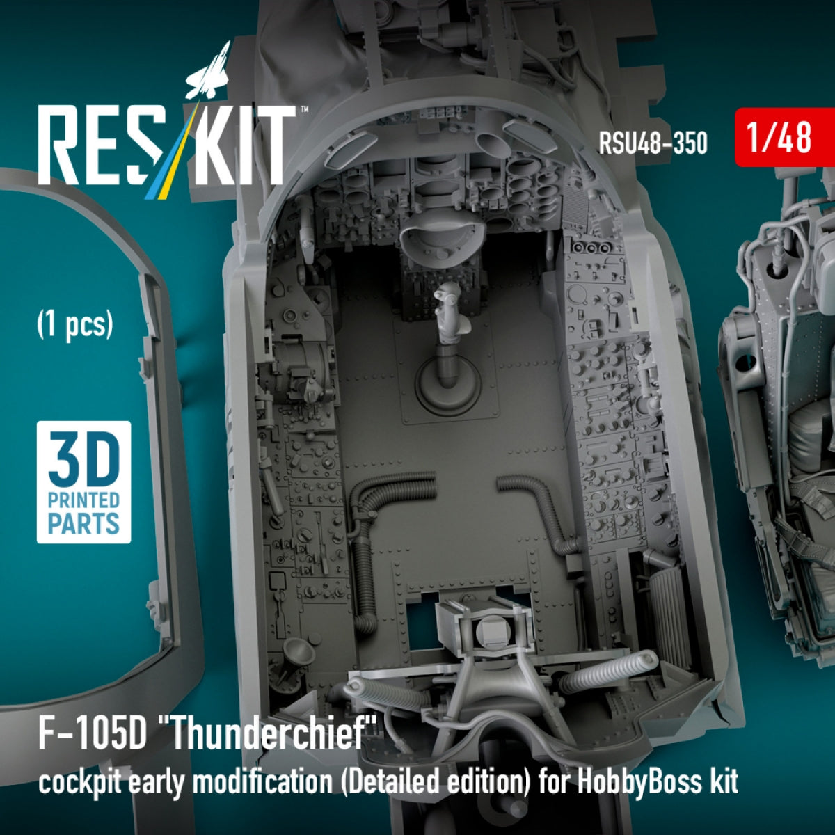 RESKIT RSU48-0350 Modification préliminaire du cockpit du F-105D « Thunderchief » (Édition détaillée) pour maquette HobbyBoss (Impression 3D) 1/48 – Bild 3