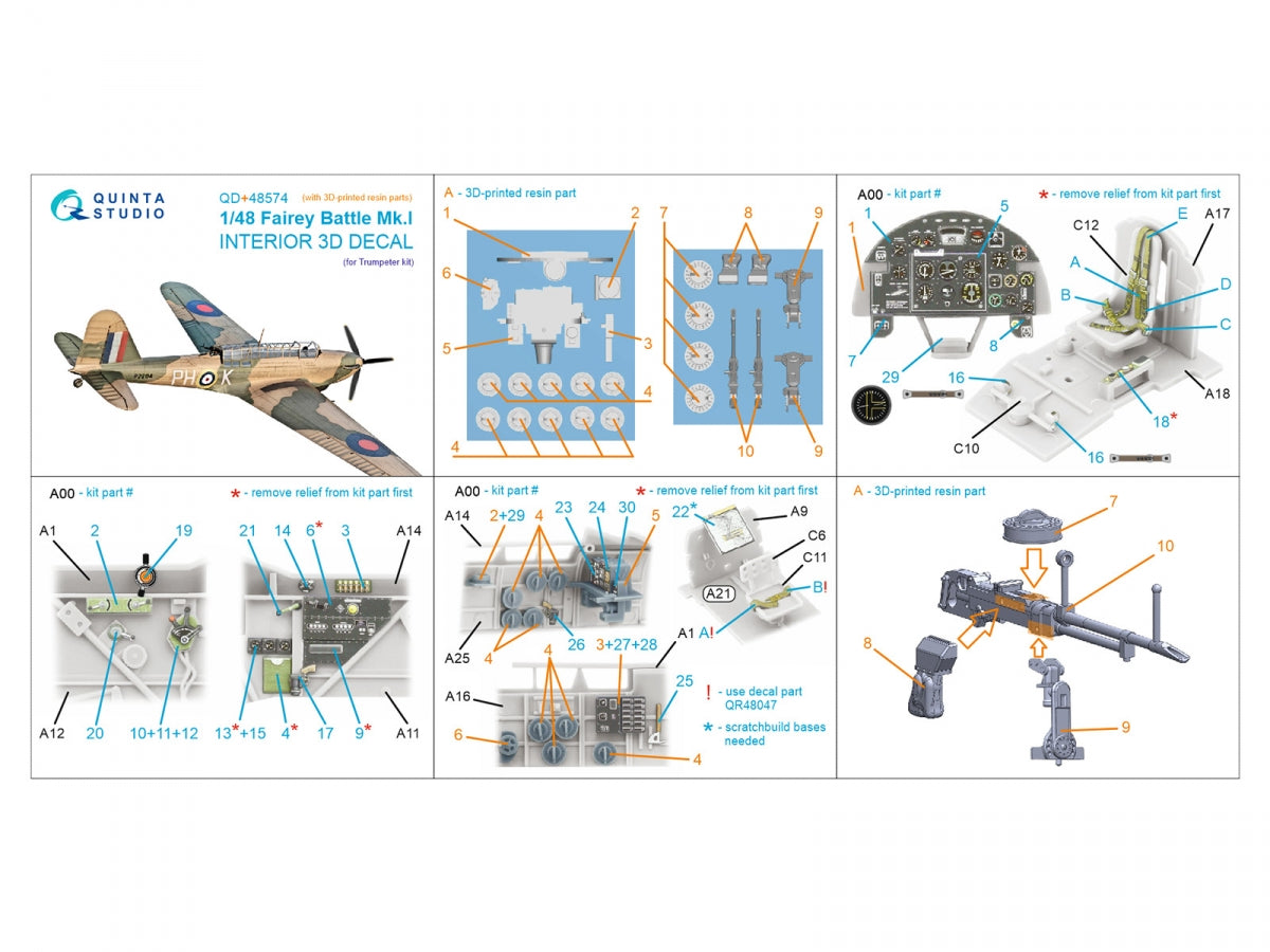 Quinta Studio QD+48574 Fairey Battle Mk.I Intérieur imprimé en 3D et coloré sur papier décalcomanie (Trumpeter) (avec pièces en résine imprimées en 3D) 1/48 – immagine 17