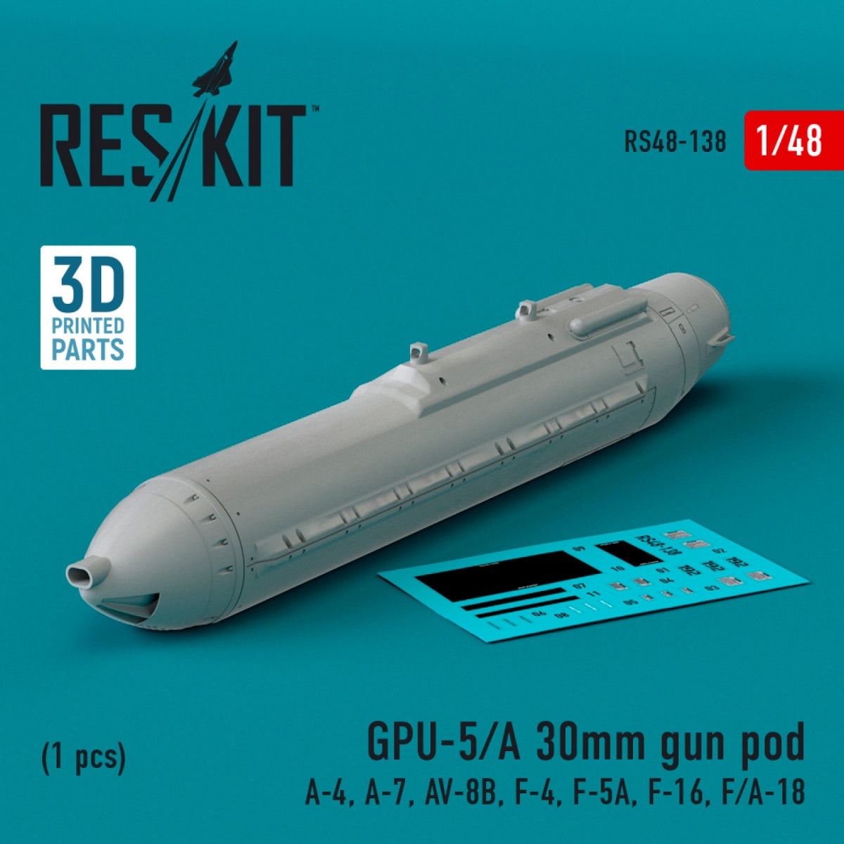 RESKIT RS48-0138 GPU-5/A Nacelle de canon de 30 mm (1 pièce) (Imprimée en 3D) 1/48