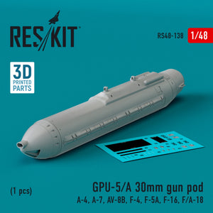 RESKIT RS48-0138 GPU-5/A Nacelle de canon de 30 mm (1 pièce) (Imprimée en 3D) 1/48