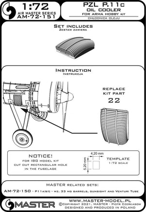Master AM-72-151 PZL P.11c - refroidisseur d&amp;#39;huile (Kit Arma Hobby) 1/72 – imagen 8
