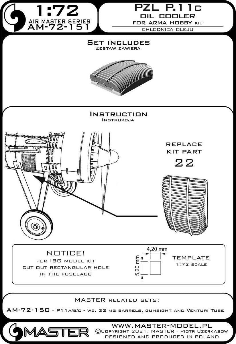 Master AM-72-151 PZL P.11c - refroidisseur d&amp;#39;huile (Kit Arma Hobby) 1/72 – imagen 8