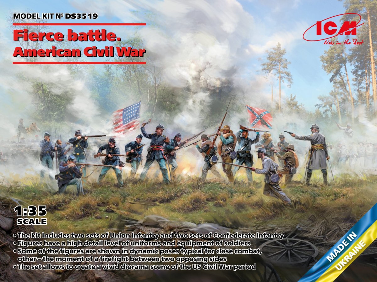 ICM DS3519 Bataille acharnée. Guerre de Sécession américaine. Infanterie de l&amp;#39;Union. Set 2, Infanterie confédérée. Set 2 1/35