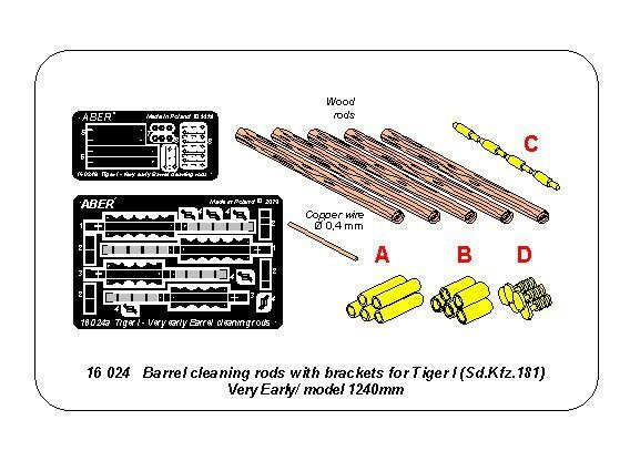 Kit de nettoyage de canon Aber 16024 pour Tiger I Early Model 1240 mm 1/16