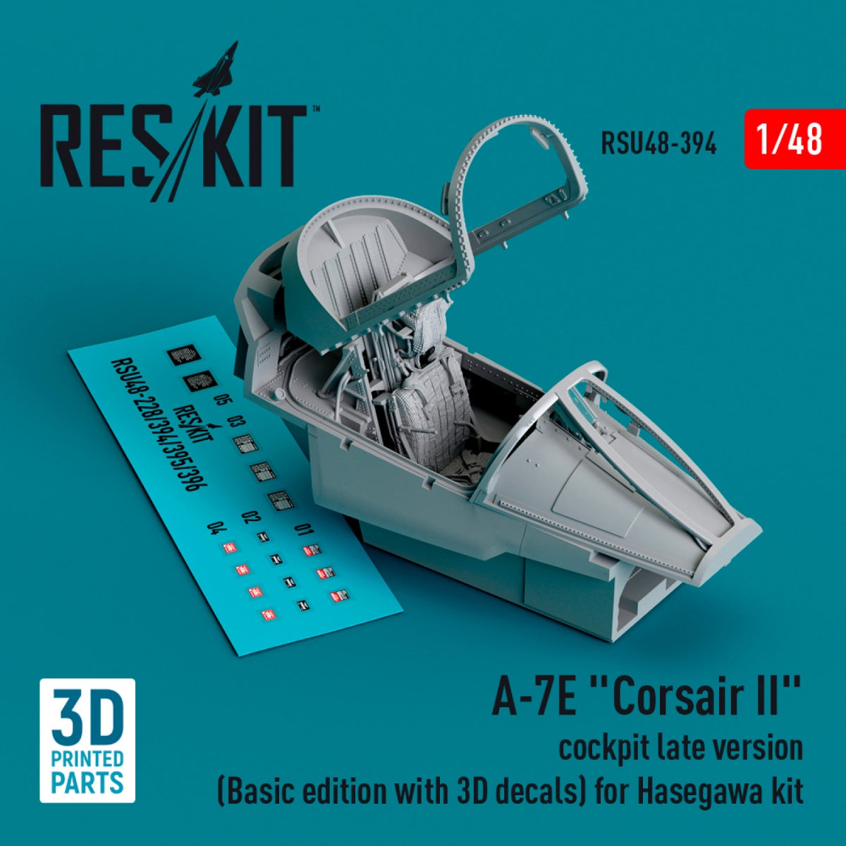 RESKIT RSU48-0394 Cockpit A-7E « Corsair II » version tardive (Édition de base avec décalcomanies 3D) pour maquette Hasegawa (Impression 3D) 1/48 