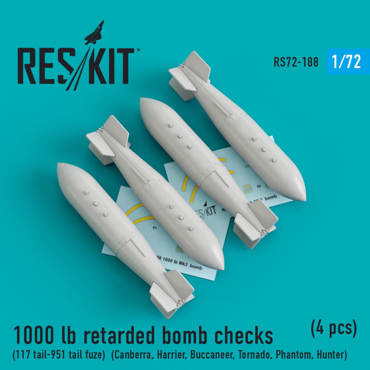RESKIT RS72-0188 454 kg DE VÉRIFICATIONS DE BOMBE À RETARDEMENT (117 TAIL-951 FUSÉE DE TAIL) (4 PIÈCES) 1/72