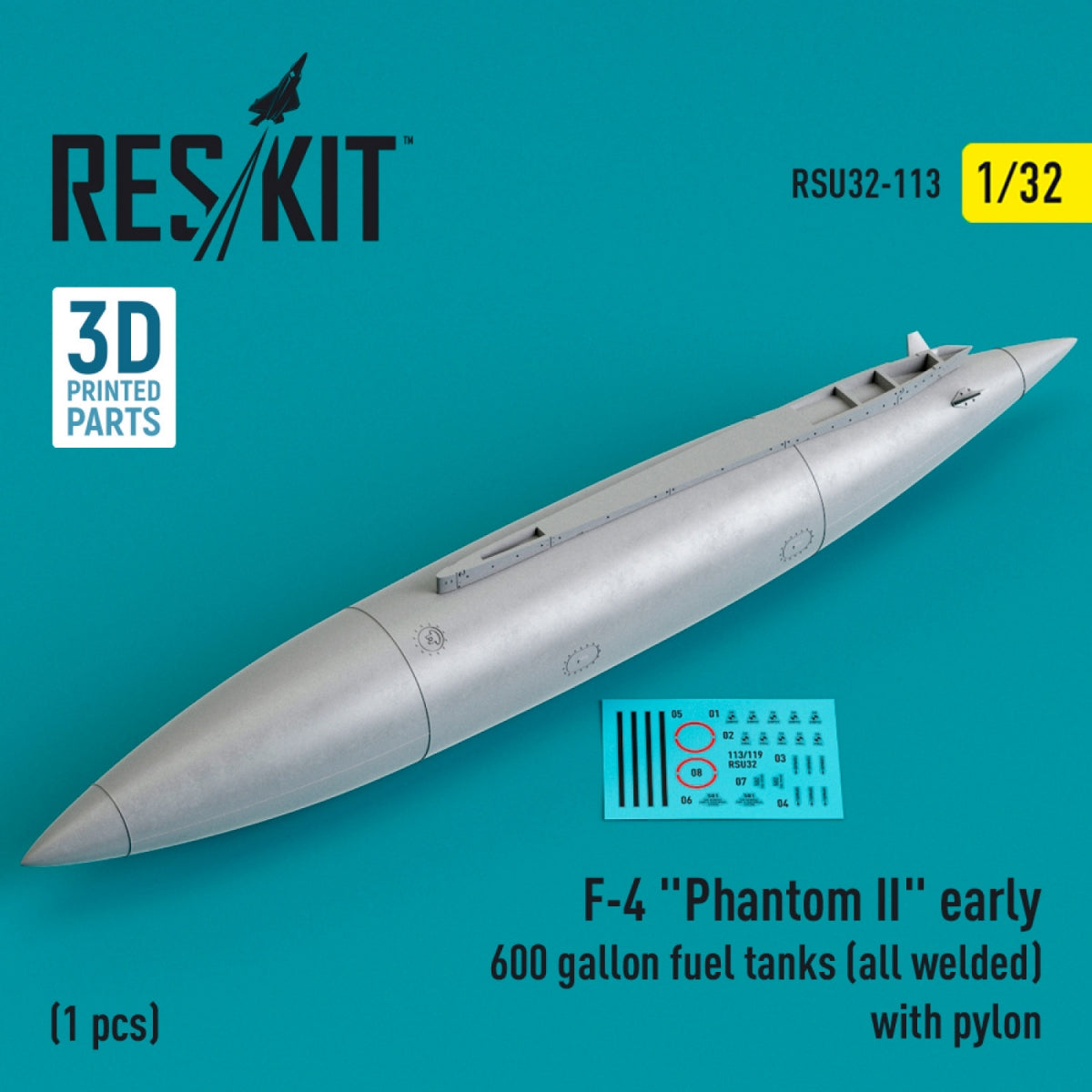 RESKIT RSU32-0113 Réservoir de carburant 600 gallons (entièrement soudé) avec pylône (1 pièce) (imprimé en 3D) 1/32