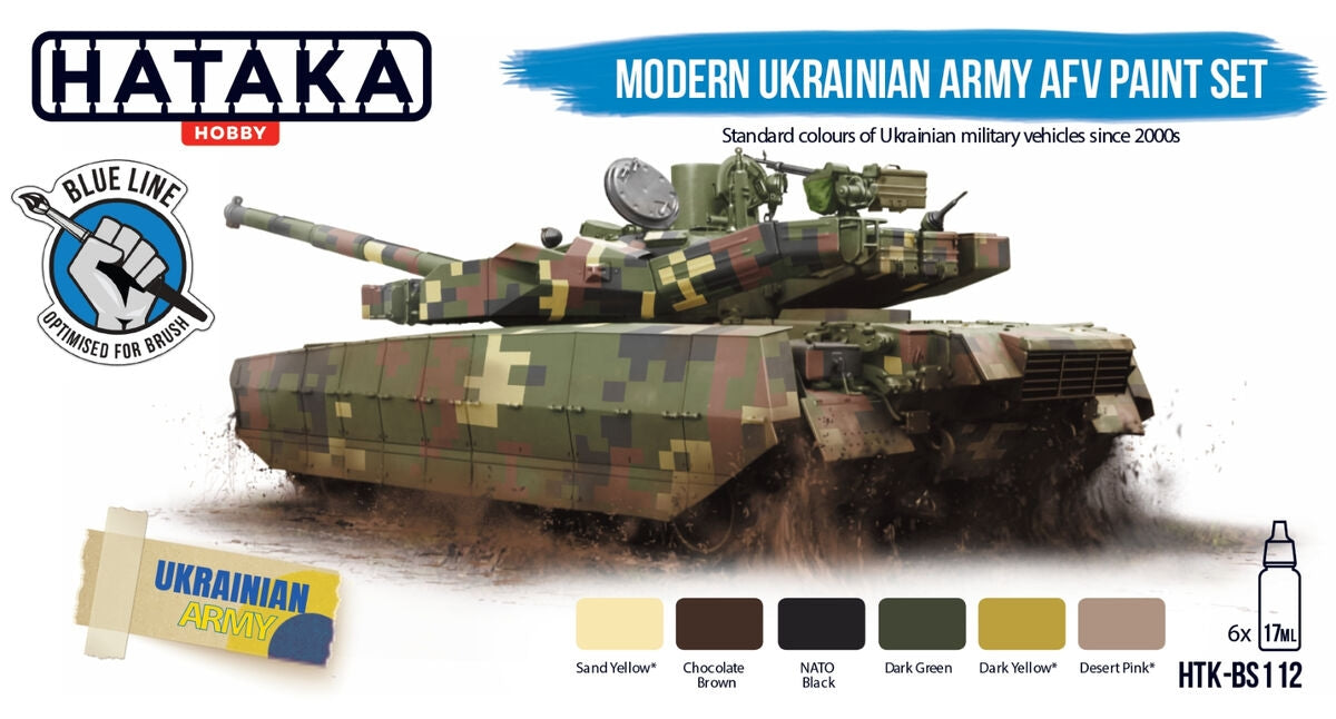 Kit de peinture Hataka HTK-BS112 pour véhicules blindés de combat modernes de l'armée ukrainienne (6 x 17 ml)