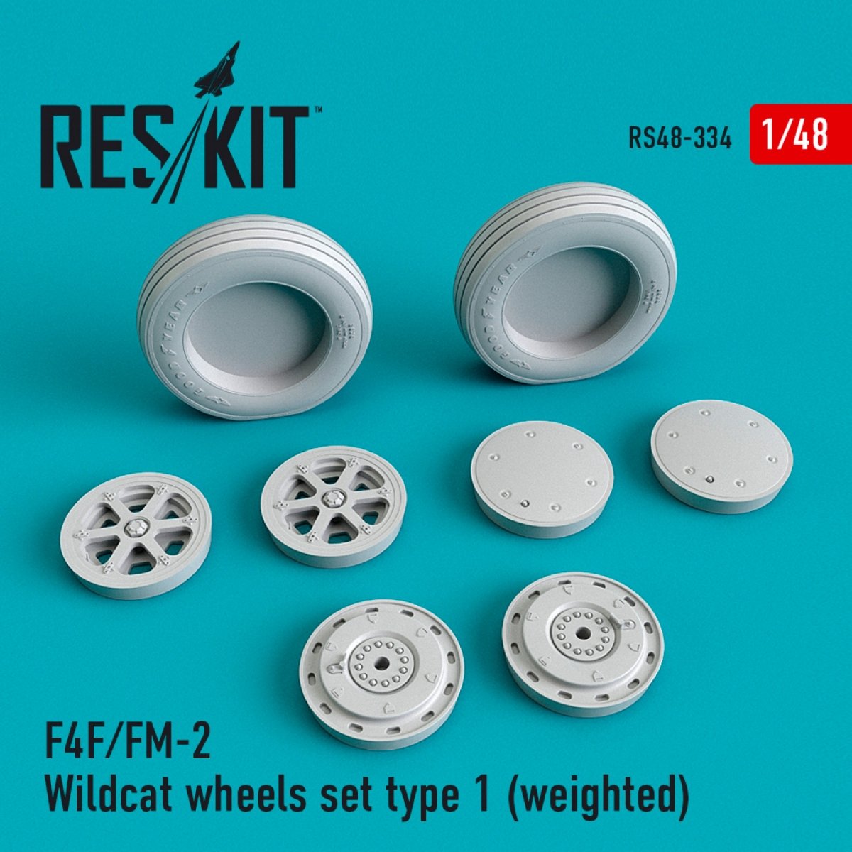 RESKIT RS48-0334 F4F/FM-2 « WILDCAT » JEU DE ROUES TYPE 1 (LESTÉ) 1/48
