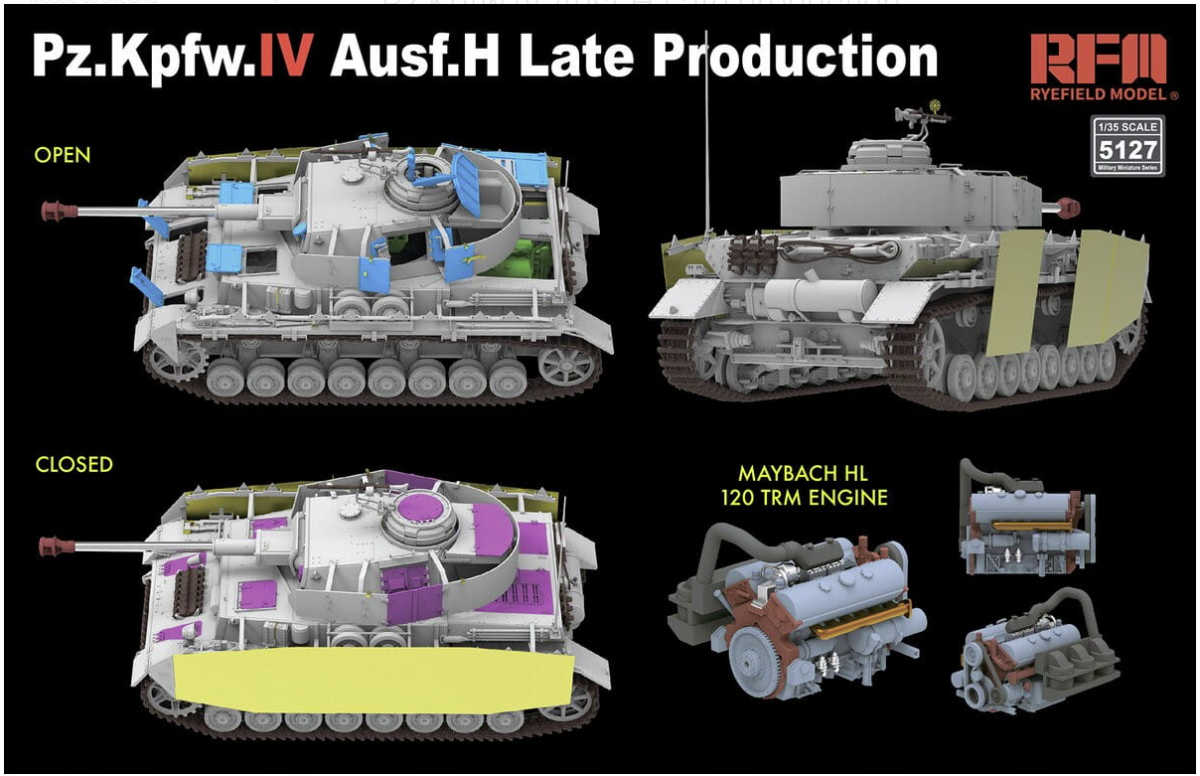 Rye Field modèle 5127 Sd.Kfz.161/1 Panzerkampfwagen IV Ausf. H Production tardive (avec moteur et liaisons de chenilles utilisables) 1/35  – immagine 3