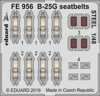 Ceintures de sécurité Eduard FE956 B-25G en acier, échelle 1/48, Italie