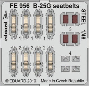 Ceintures de sécurité Eduard FE956 B-25G en acier, échelle 1/48, Italie