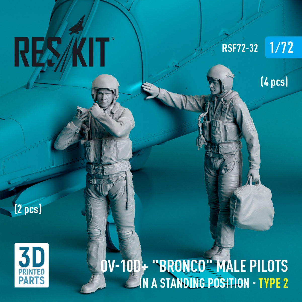 RESKIT RSF72-0032 OV-10D+ « Bronco » Pilotes masculins (en position debout - type 2) (2 pièces) (Impression 3D) 1/72