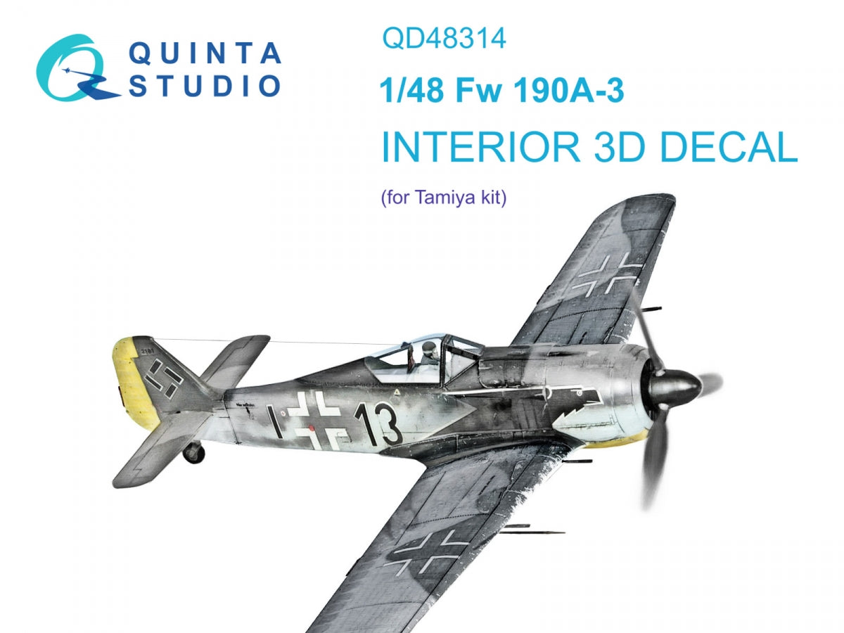 Intérieur imprimé en 3D et coloré sur papier décalcomanie Quinta Studio QD48314 Fw 190A-3 (Tamiya) 1/48