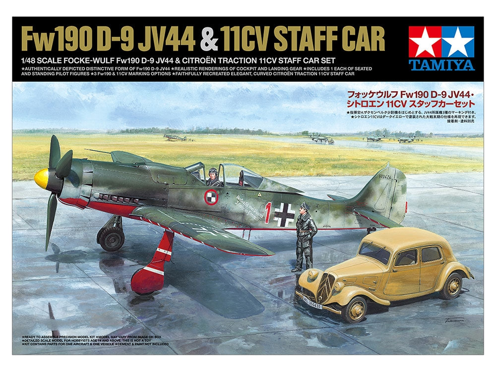Tamiya 25213 Coffret de voitures d&amp;#39;état-major Focke-Wulf Fw190 D-9 JV44 et Citroën 11CV 1/48  – Bild 2