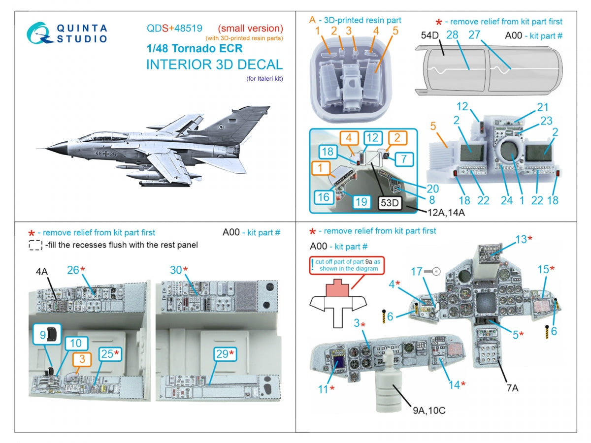 Quinta Studio QDS+48519 Tornado ECR Intérieur coloré imprimé en 3D sur papier décalcomanie (Italeri) (petite version) (avec pièces en résine imprimées en 3D) 1/48 – imagen 7