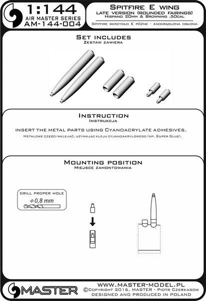Maquette Master AM-144-004 Supermarine Spitfire E wing tardif (carénages arrondis) - Mitrailleuses Hispano 20 mm et Browning .50 cal dans les carénages – image 4