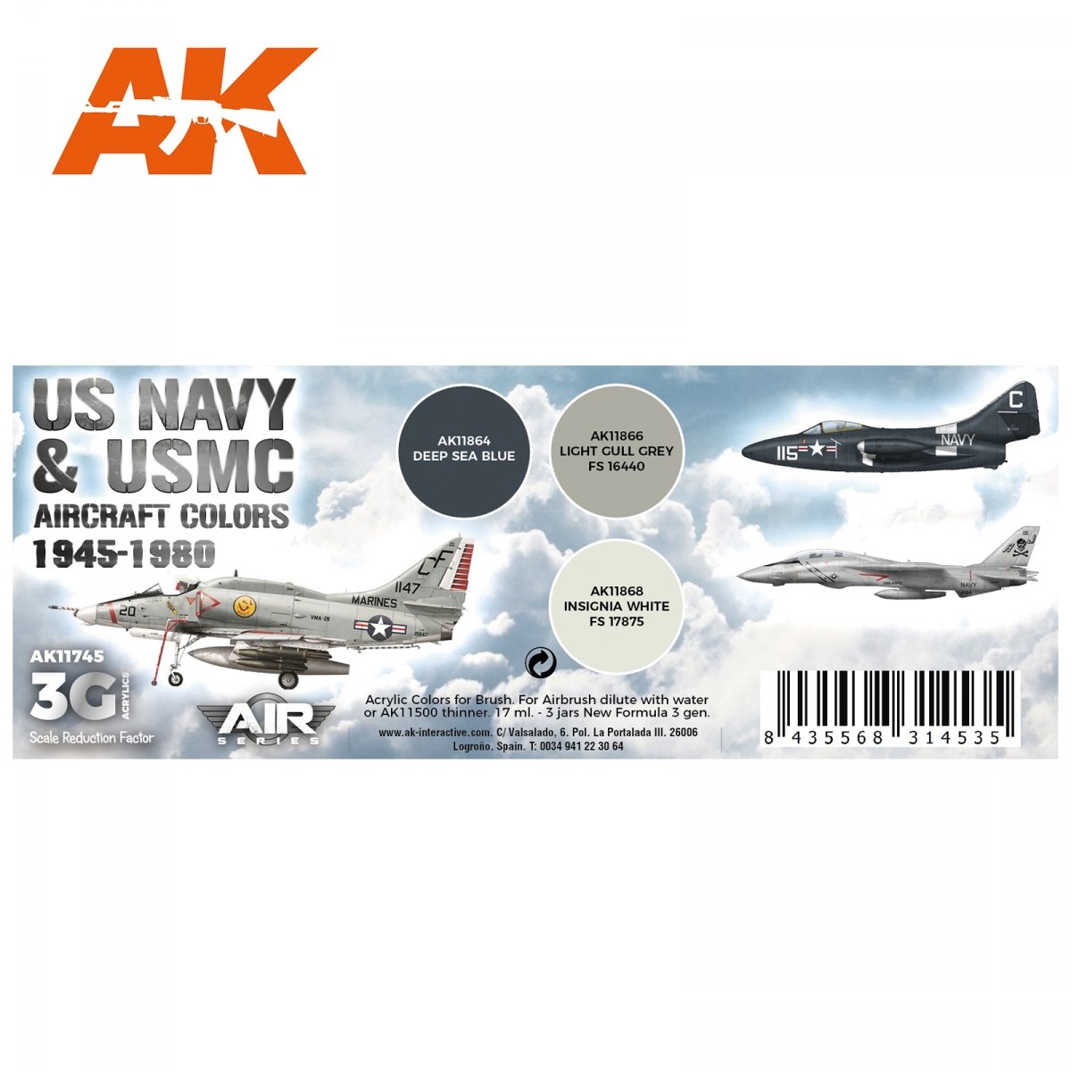 AK Interactive AK11745 Couleurs des aéronefs de l&amp;#39;US Navy et de l&amp;#39;US Marine Corps 1945-1980 3 x 17 ml – immagine 2
