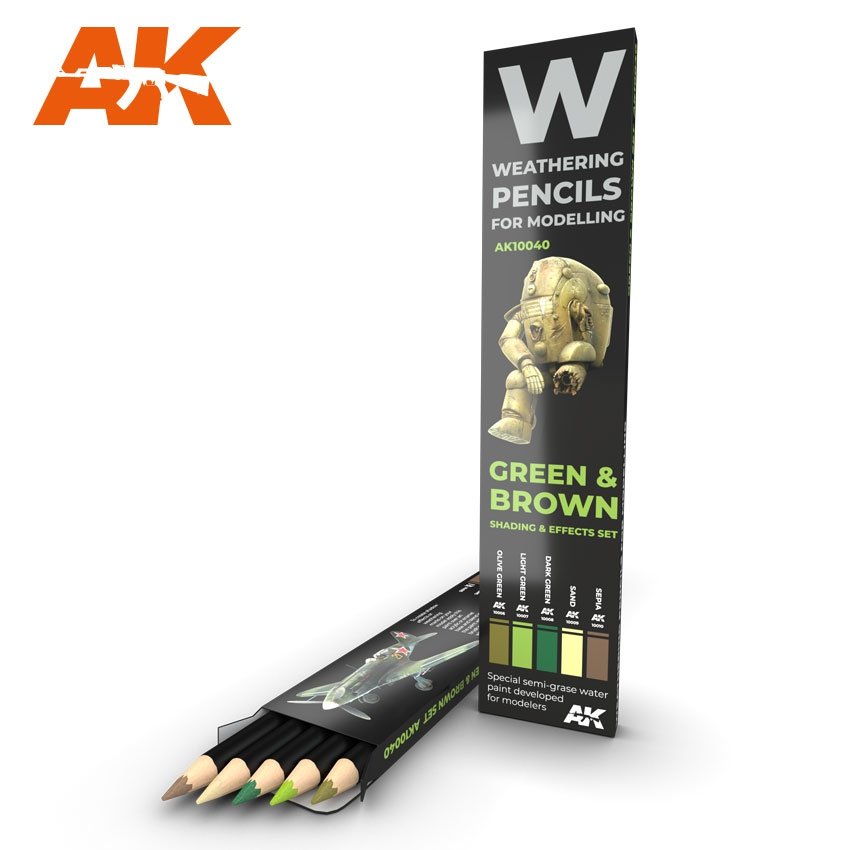 AK Interactive AK10040 VERT ET MARRON : ENSEMBLE D&amp;#39;OMBRAGES ET D&amp;#39;EFFETS