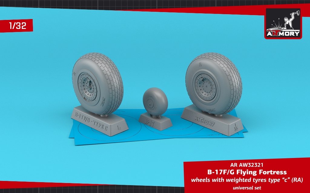Roues Armory Models AW32321 B-17F/G Flying Fortress avec pneus lestés type « c » (RA) 1/32