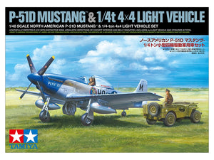 Tamiya 25205 North American P-51D Mustang &amp;amp; 1/4 Ton 4x4 Light Vehicle Set 1/48 – immagine 2