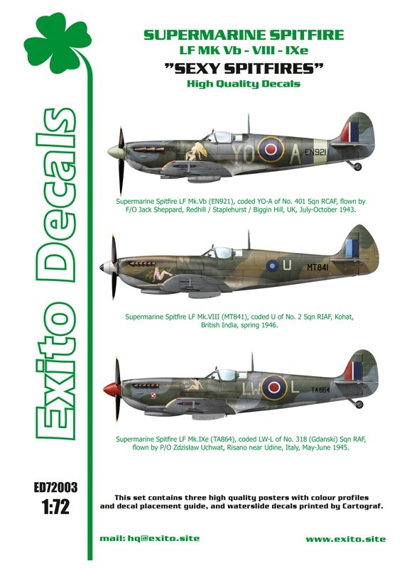 Décalcomanies Exito ED72003 Sexy Spitfires - Supermarine Spitfire LF Mk Vb - VIII - IXe 1/72