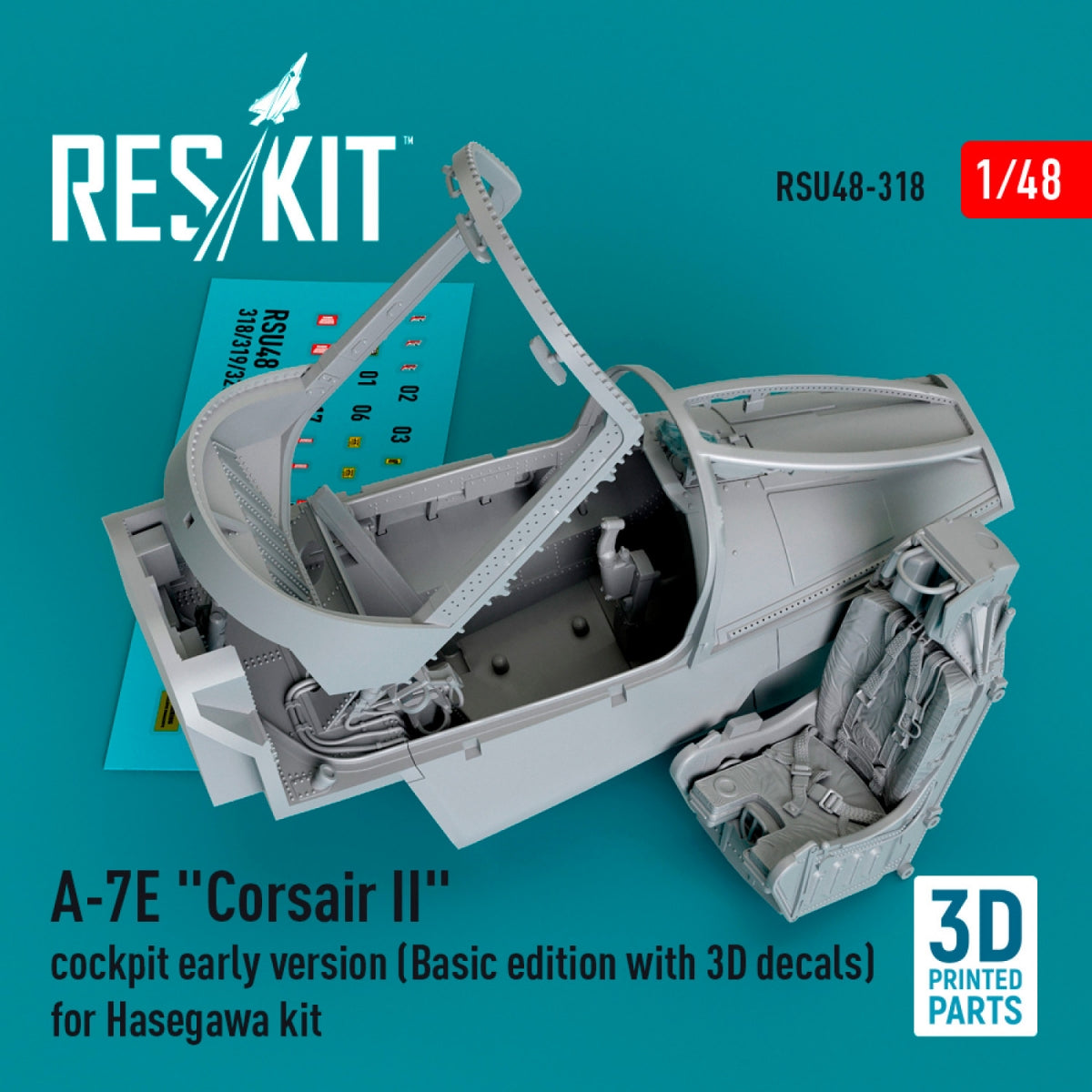 RESKIT RSU48-0318 Cockpit A-7E « Corsair II », version initiale (Édition de base avec décalcomanies 3D) pour maquette Hasegawa (Impression 3D) 1/48 – image 2