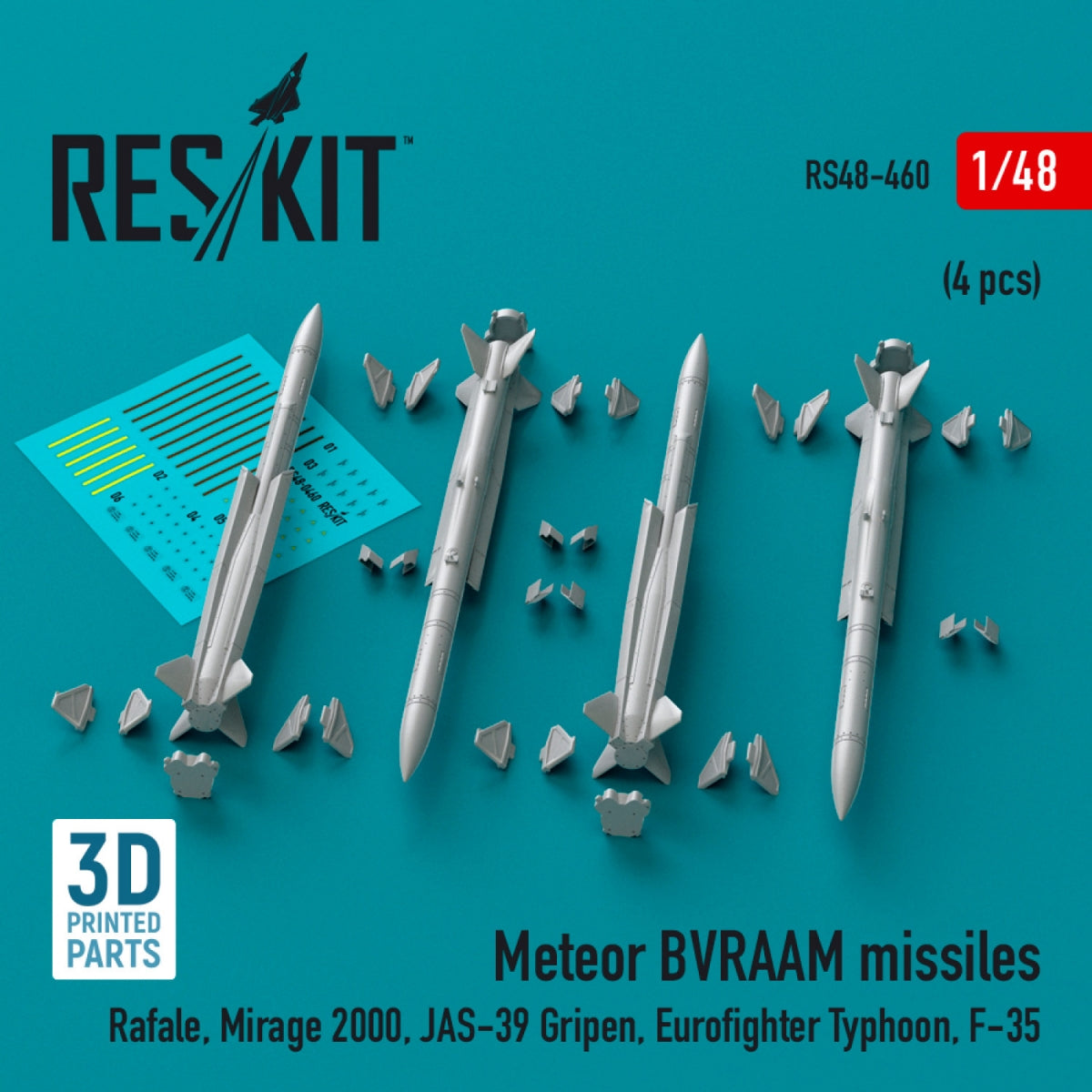 Missiles RESKIT RS48-0460 Meteor BVRAAM (4 pièces) (Impression 3D) 1/48